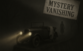 Illustration of Agatha Christie's abandoned car at Newlands Corner in 1926.