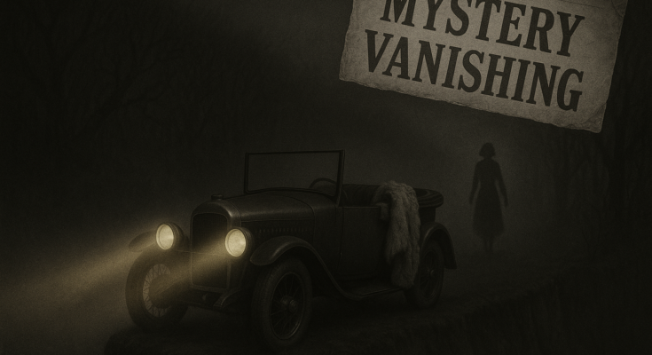 Illustration of Agatha Christie's abandoned car at Newlands Corner in 1926.