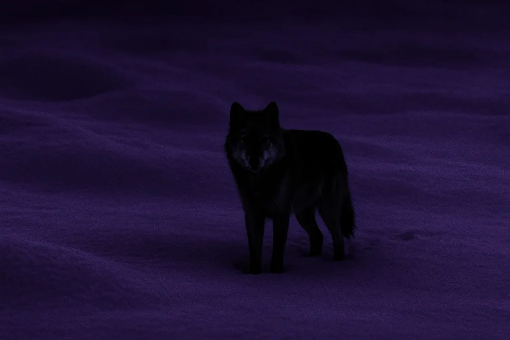 Illustration of how reindeer see UV light to spot wolves in the snow.