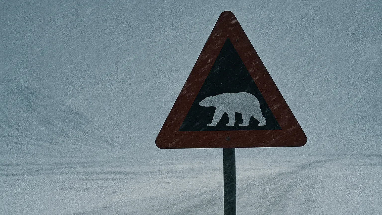A polar bear warning sign in Svalbard, Norway.