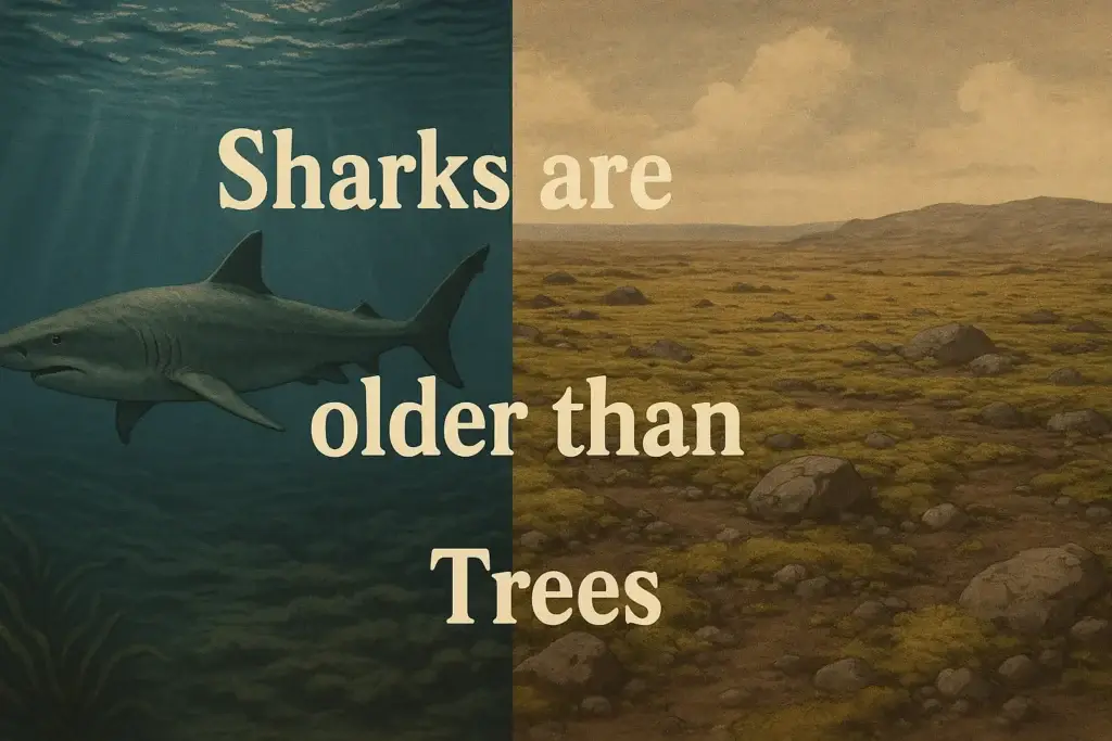 Comparison showing sharks existed before trees.