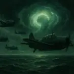 Illustration of Flight 19 flying into a storm in the Bermuda Triangle on December 5, 1945.