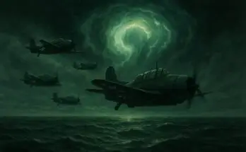 Illustration of Flight 19 flying into a storm in the Bermuda Triangle on December 5, 1945.