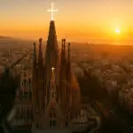 The completed Sagrada Família in Barcelona with the Tower of Jesus Christ, scheduled for 2026.