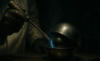 A scientist using a screwdriver to prop open the Demon Core plutonium sphere.