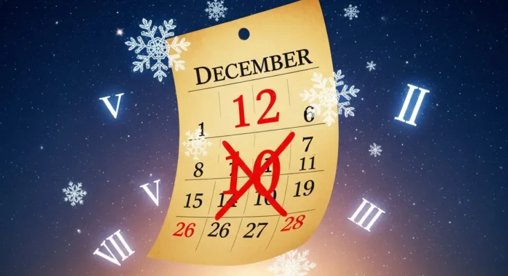 A creative December calendar showing the number 12 replacing the number 10.