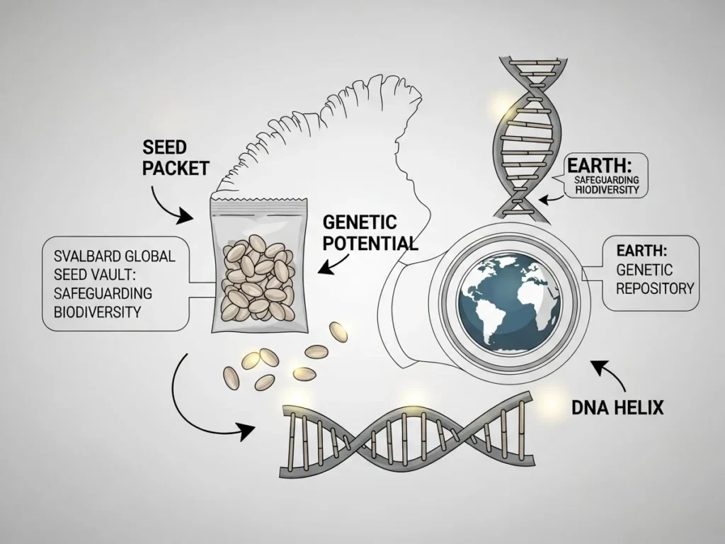 Illustration of seeds being preserved for the future of the planet.