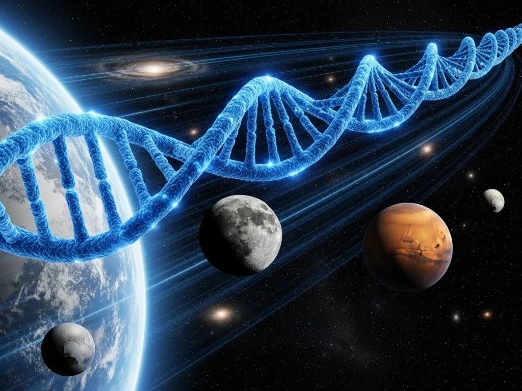 DNA strand stretching from Earth to Pluto.