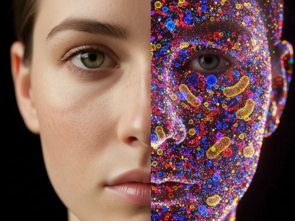 Artistic representation of the human body made of bacteria cells.